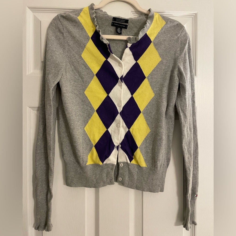 Tommy Hilfiger Classic Argyle Cotton Cashmere Sweater Size Small